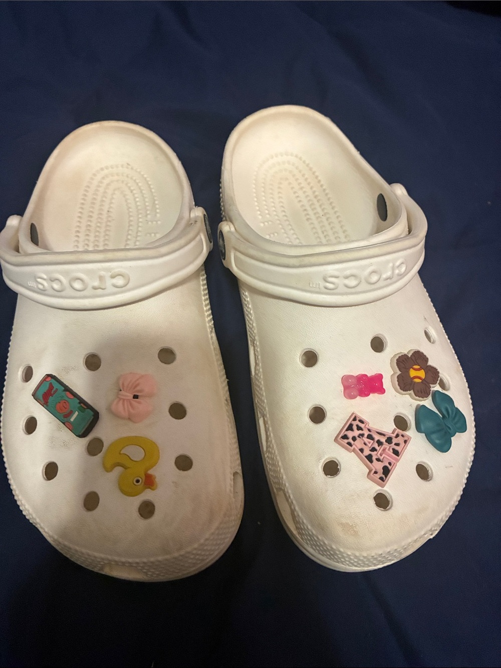 CROCS White Clogs with Colorful Jibbitz Charms
